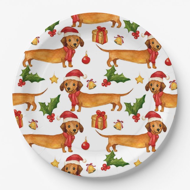 Weihnachtshunde-Weihnachtsmuster Pappteller (Vorderseite)