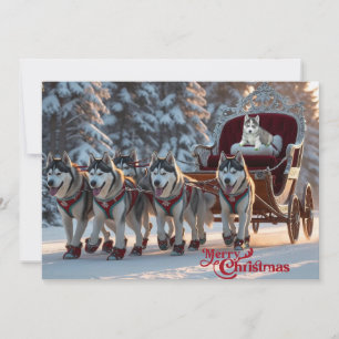 WeihnachtsHuskies Pulling Sleigh Personalisiert Feiertagskarte