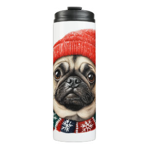 Weihnachtshut niedlicher Mops Thermosbecher