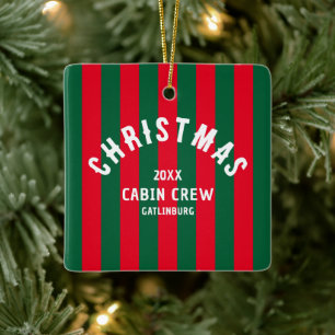 Weihnachtshütte Crew Custom Red Green Strip Keramikornament