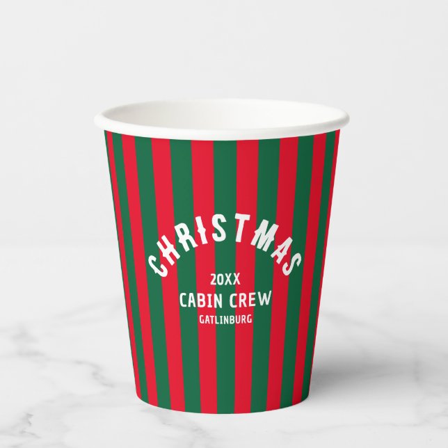Weihnachtshütte Crew Custom Red Green Strip Pappbecher (Vorderseite)