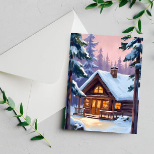 Weihnachtshütte Wald Winterschnee Feiertagskarte