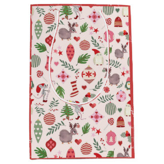 Weihnachtsikonen auf Creme - Geschenktasche Mittlere Geschenktüte