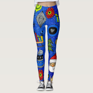 Weihnachtsikonen-Spaß-festliche bunte blaue Leggings