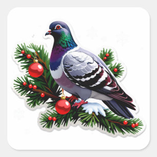 Weihnachtsillustration einer festlichen Taube Quadratischer Aufkleber