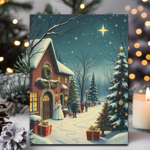 Weihnachtsillustration im Vintage-Stil Feiertagspostkarte