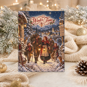 Weihnachtsillustration im Vintage-Stil Feiertagspostkarte