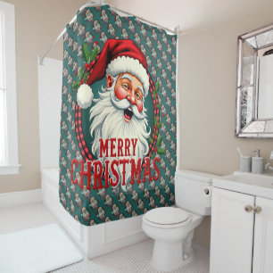 Weihnachtsillustration im Vintage-Stil mit Santa C Duschvorhang
