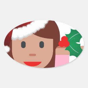 Weihnachtsinformationsmädchen Emoji Ovaler Aufkleber