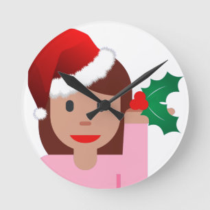 Weihnachtsinformationsmädchen Emoji Runde Wanduhr