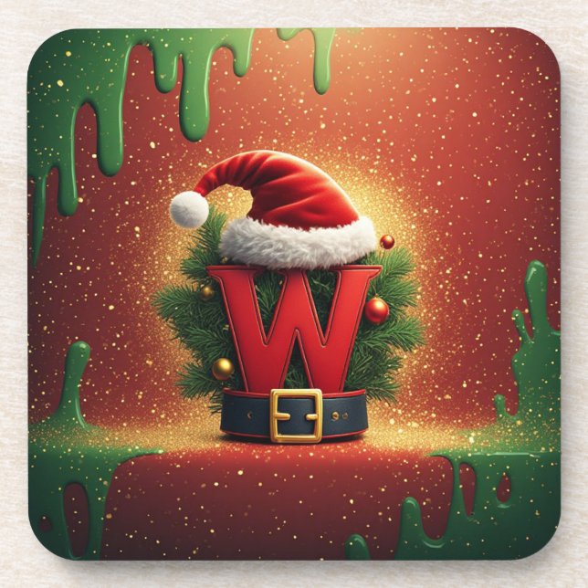 Weihnachtsinitiale W für Feiertagsgeschenke Getränkeuntersetzer (Vorderseite)