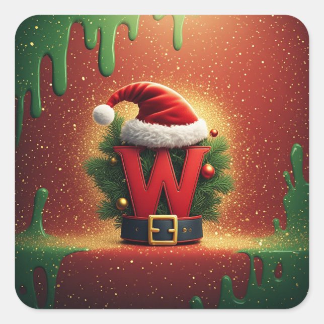 Weihnachtsinitiale W für Feiertagsgeschenke Quadratischer Aufkleber (Vorderseite)