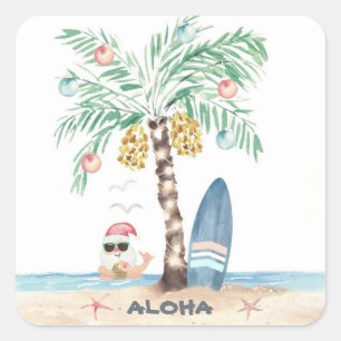 Weihnachtsinsel Palm Surf Santa Tropical Beach Quadratischer Aufkleber