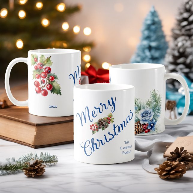 Weihnachtsjahr der Familie Holly Berries Kaffeetasse (Von Creator hochgeladen)