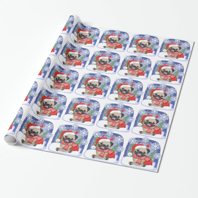 Weihnachtsjahreszeit-Winter-Mops Geschenkpapier (Ungerollt)