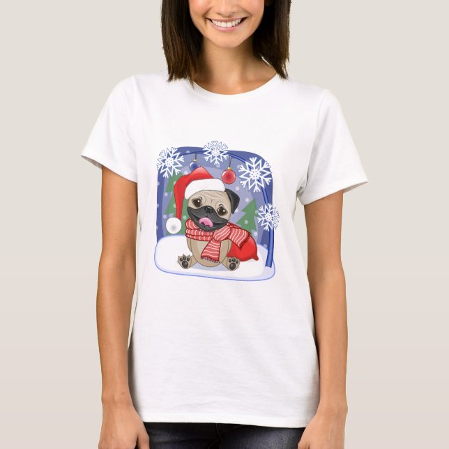 Weihnachtsjahreszeit-Winter-Mops T-Shirt (Vorderseite)