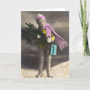 Weihnachtsjunge, Baum & Geschenke Feiertagskarte