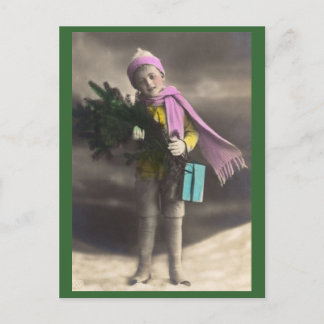 Weihnachtsjunge, Baum & Geschenke Feiertagspostkarte