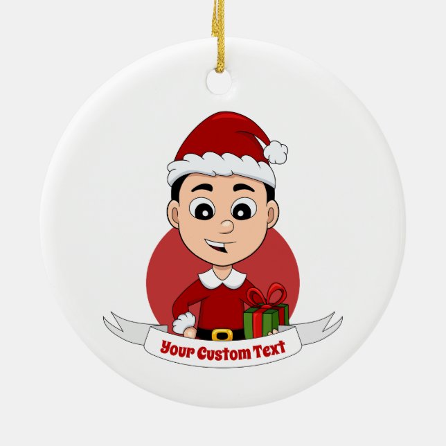 Weihnachtsjunge Cartoon Keramik Ornament (Hinten)