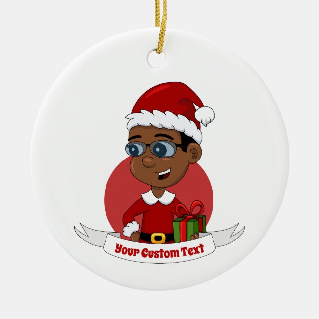 Weihnachtsjunge Cartoon Keramik Ornament (Vorne)