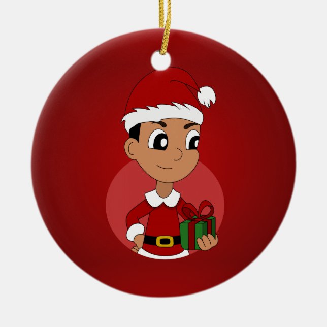 Weihnachtsjunge Cartoon Keramikornament (Vorne)