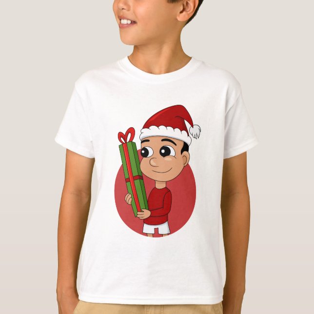 Weihnachtsjunge Cartoon T - Shirt (Vorderseite)