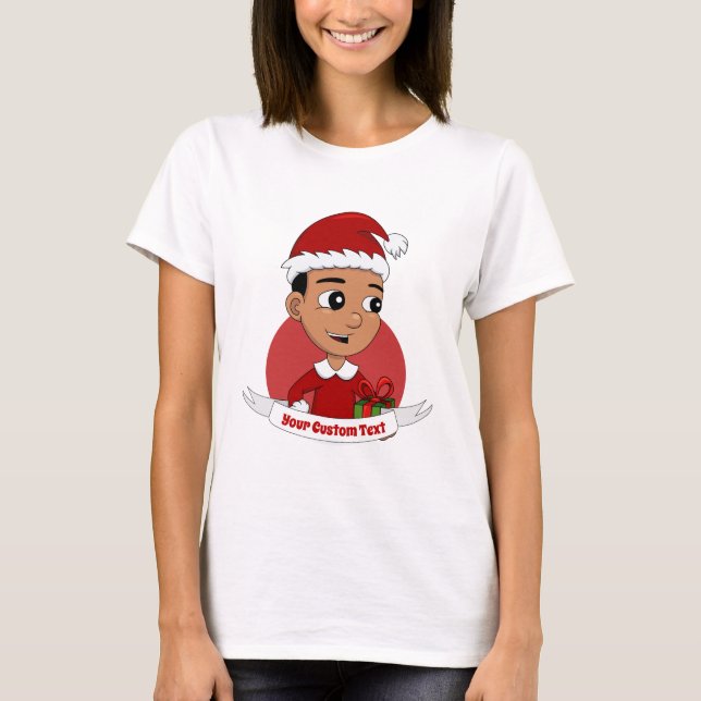 Weihnachtsjunge Cartoon T - Shirt (Vorderseite)