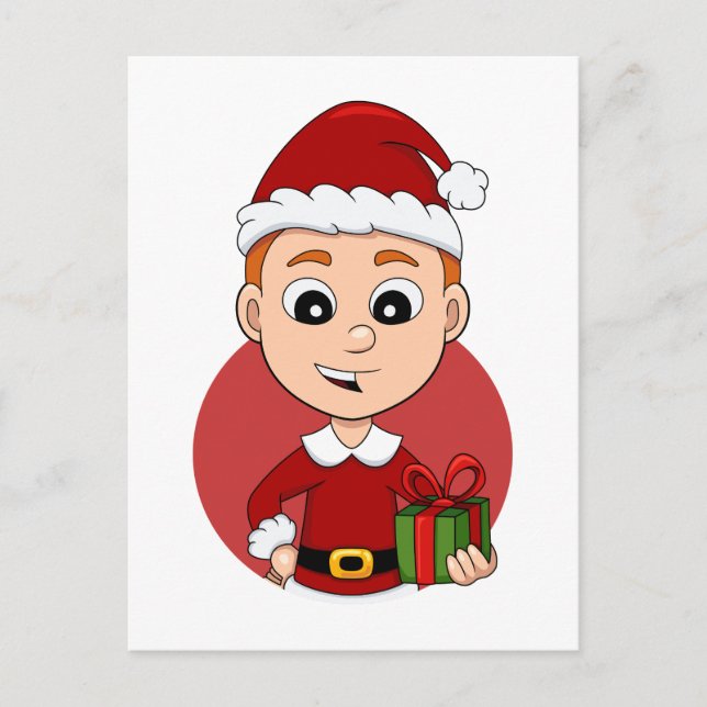 Weihnachtsjunge Cartoon Weihnachtskarte Feiertagspostkarte (Vorderseite)