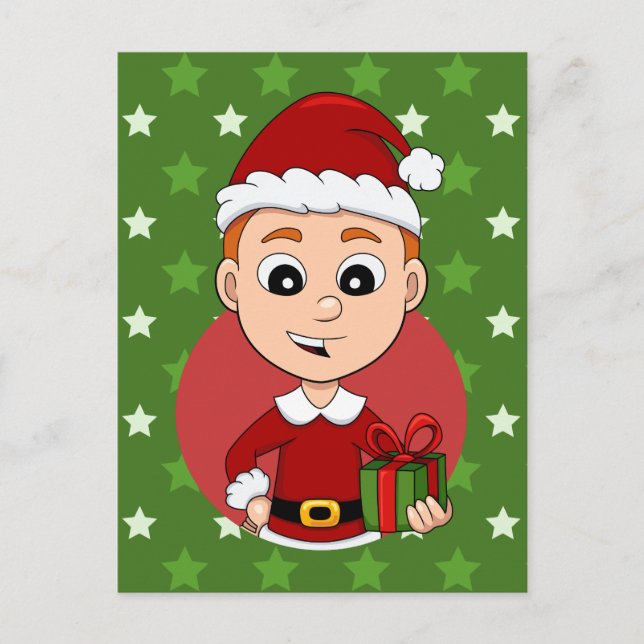 Weihnachtsjunge Cartoon Weihnachtskarte Feiertagspostkarte (Vorderseite)