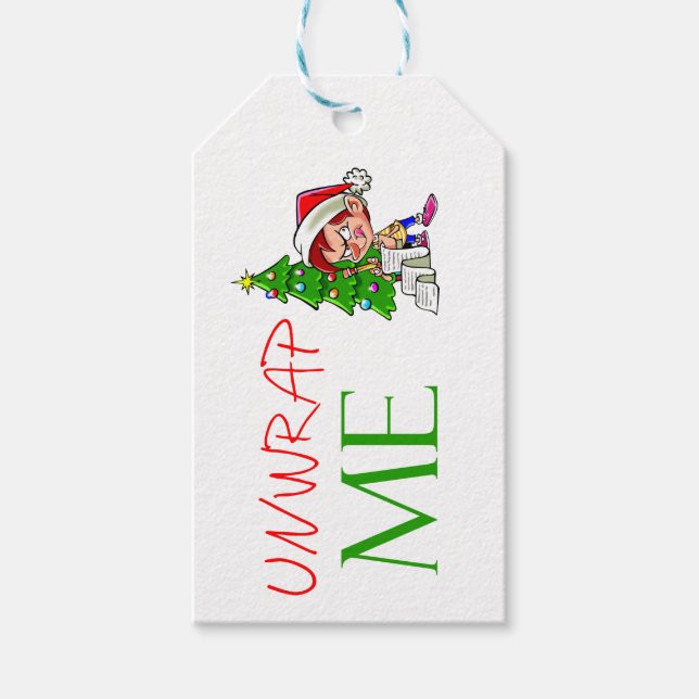 Weihnachtsjunge entpackt mir Geschenkmarke Geschenkanhänger (Vorderseite)