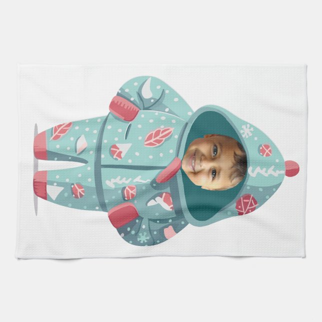 Weihnachtsjunge-Gesicht Personalisiert  Geschirrtuch (Horizontal)