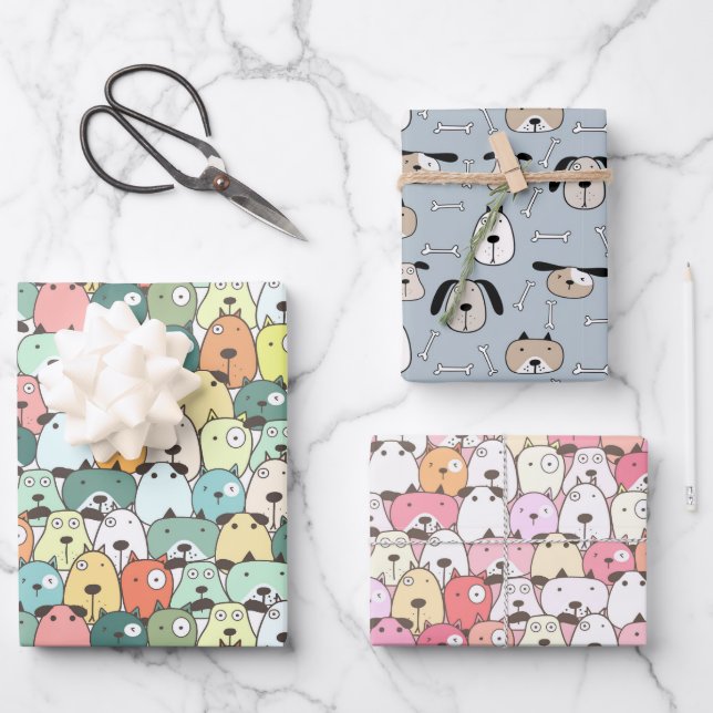 Weihnachtsjunge Hunde Geschenkpapier Set (Vorderseite)