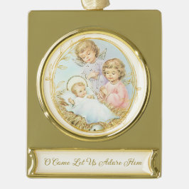 Weihnachtsjunge Jesus mit Engel Pastel Banner-Ornament Gold