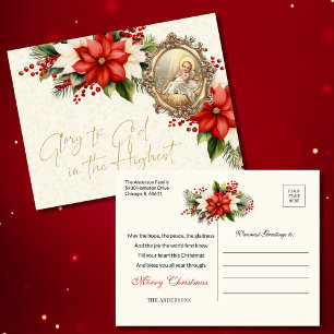 Weihnachtsjunge Jesus Poinsettias Frohe Weihnachte Postkarte