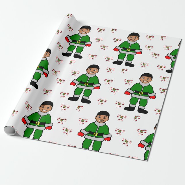 Weihnachtsjunge Kind Niedlicher Elf Geschenkpapier (Ungerollt)