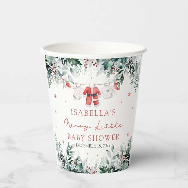 Weihnachtsjunge Kleidung Merry Little Baby Dusche Pappbecher (Vorderseite)