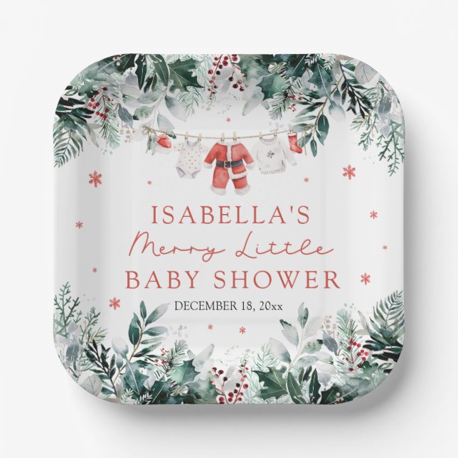 Weihnachtsjunge Kleidung Merry Little Baby Dusche Pappteller (Vorderseite)