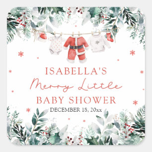 Weihnachtsjunge Kleidung Merry Little Baby Dusche Quadratischer Aufkleber