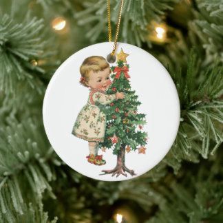 Weihnachtsjunge Mädchen Keramik Ornament