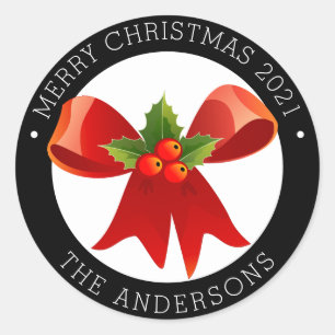 Weihnachtsjunge mit Holly-Rücksendeadresse Runder Aufkleber