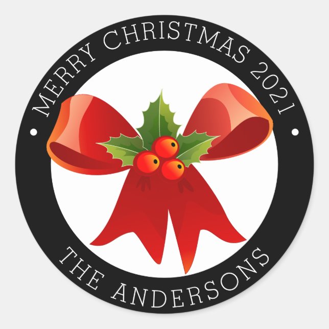 Weihnachtsjunge mit Holly-Rücksendeadresse Runder Aufkleber (Vorderseite)