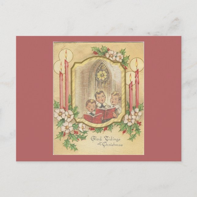 Weihnachtsjunge mit Kerzen Feiertagspostkarte (Vorderseite)