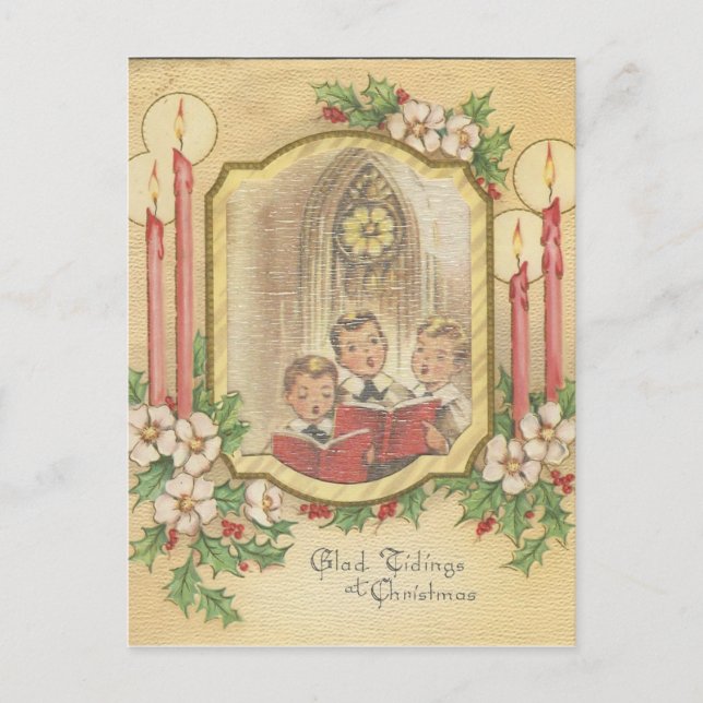 Weihnachtsjunge mit Kerzen Feiertagspostkarte (Vorderseite)