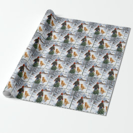 Weihnachtsjunge mit Tannenbaum und Hund Geschenkpapier