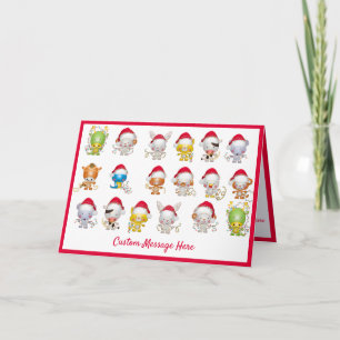 Weihnachtsjunge Tiere Weihnachtsmannmütze Feiertag Karte