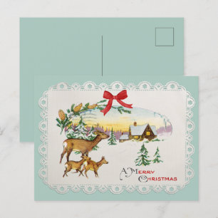 Weihnachtskabine & Deer Feiertagspostkarte