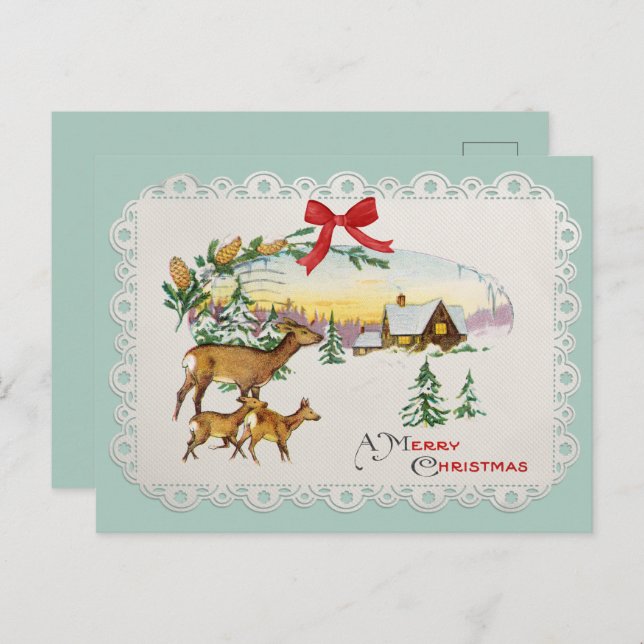 Weihnachtskabine & Deer Feiertagspostkarte (Vorne/Hinten)