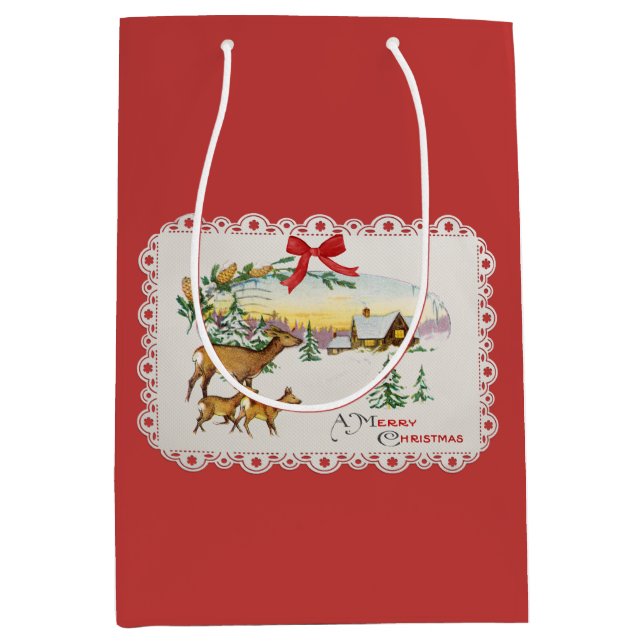 Weihnachtskabine & Deer Mittlere Geschenktüte (Vorderseite)