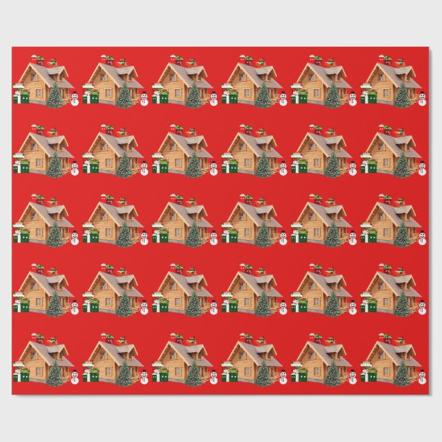 Weihnachtskabine Red Wrapping Paper Geschenkpapier (Flach)