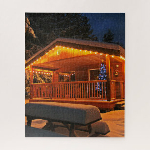 Weihnachtskabine Schnee Nacht Puzzle